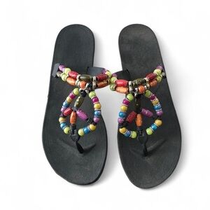 Y2K Boho Hippie Gypsy Hobo Festival beaded peace sandal slip on thong flip flops